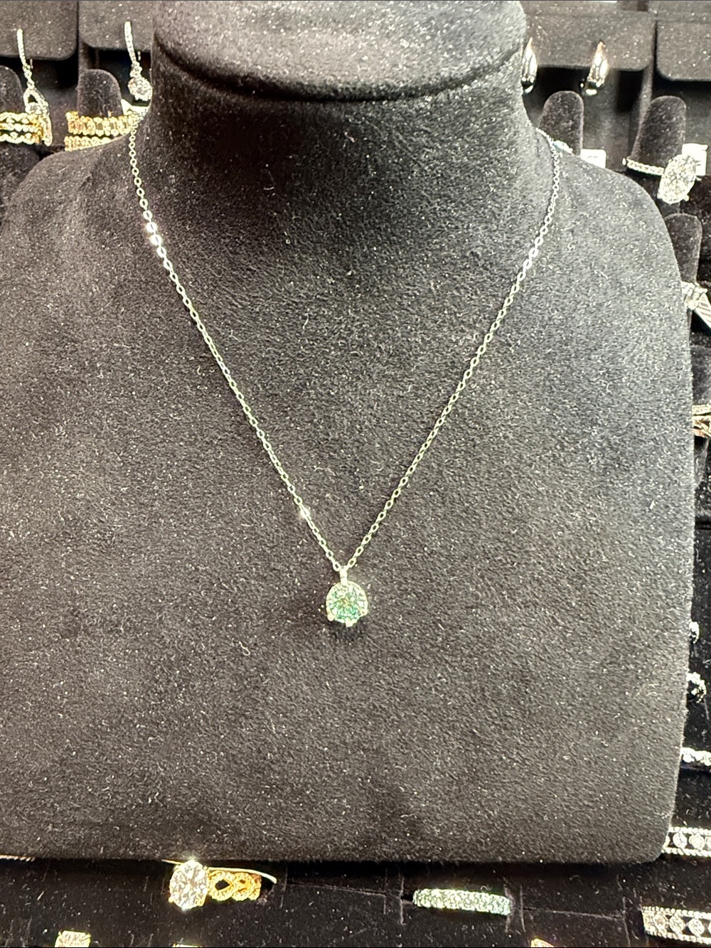 Silver Necklace with Green Solitaire Pendant - Elegant Women Jewelry